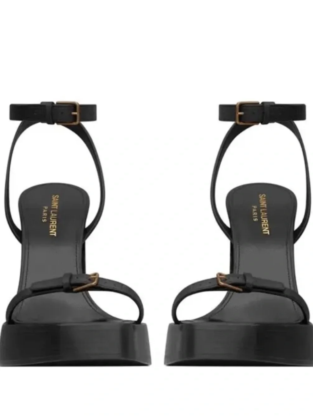Saint Laurent Platz 105 Black Platform Sandals with Ankle Strap